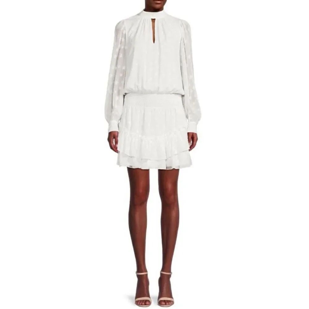 RAMY BROOK Sashah Star Pattern Blouson Dress in White NWT Size Small